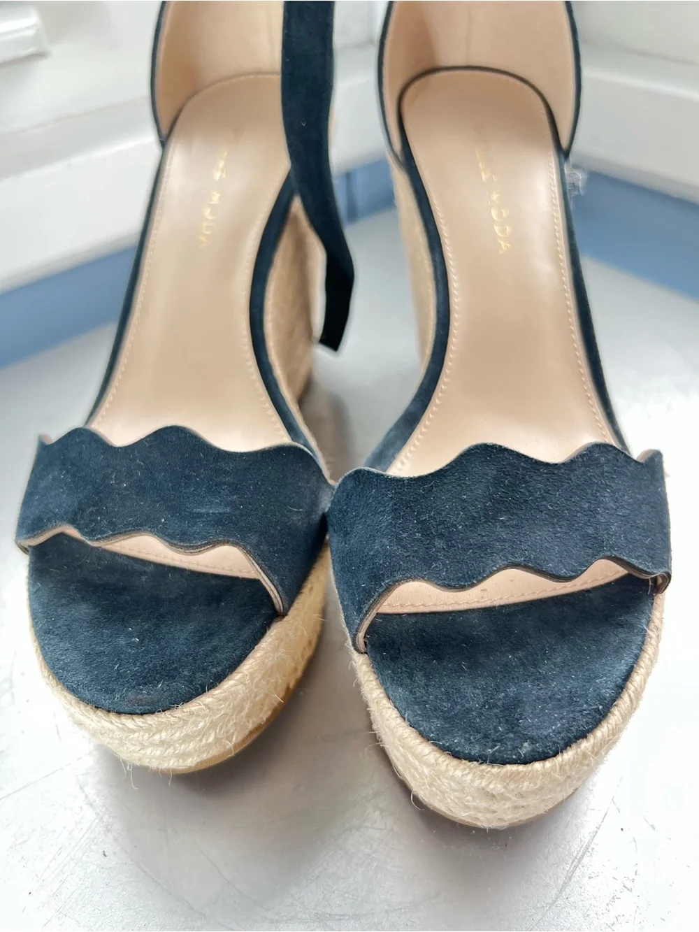 Pelle Moda Black Suede Espadrille Wedge Sandals with Ankle Strap